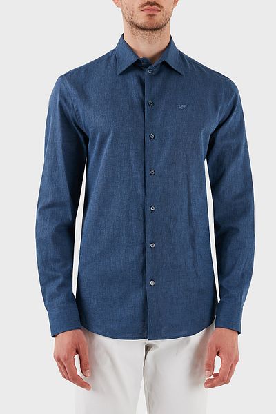 Emporio Armani Linen Blended Regular Fit Classic Collar Shirt Men's Shirt Em000099 Te14112 Ob006