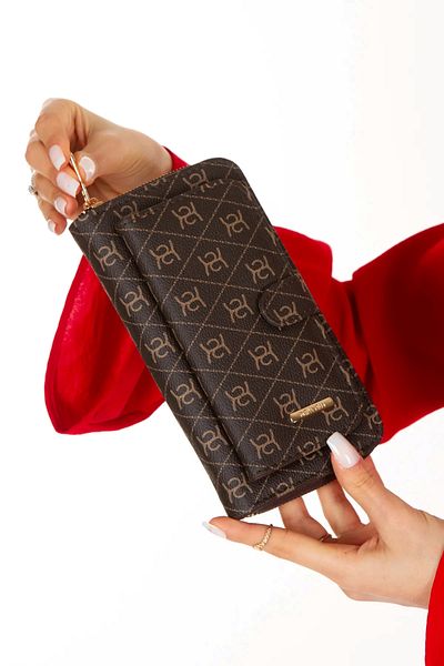 Newish Polo ZIPPERED PORTFOLIO WALLET PATTERNED VEGAN FABRIC LEATHER WITH SLAT COVER - LARGE SIZE