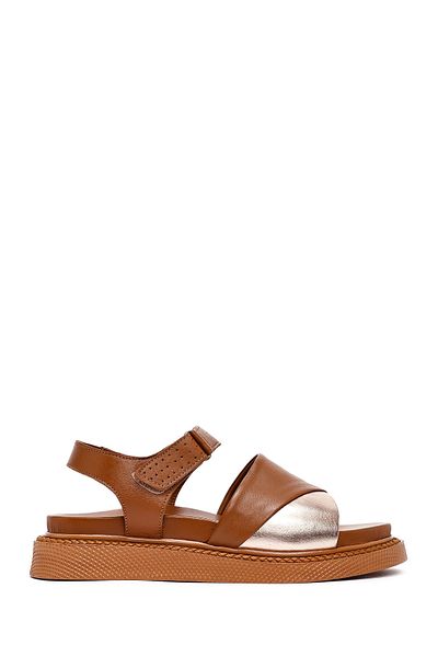 Derimod Women's Tan Strappy Thick Soled Leather Sandals 25Sfd301018