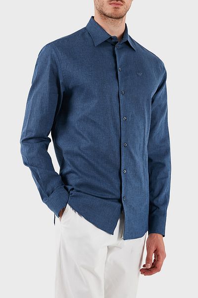 Emporio Armani Linen Blended Regular Fit Classic Collar Shirt Men's Shirt Em000099 Te14112 Ob006