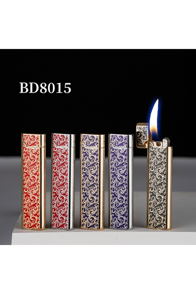 HobiShop İnce Metal Desenli Sönmeyen Lüx Lüx Çakmak