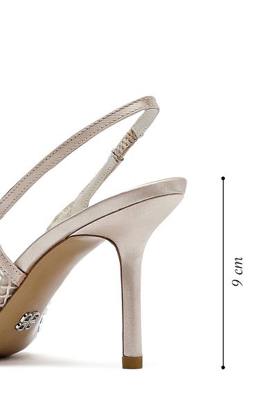 Derimod Women's Beige Stone Open Back Thin Heeled Leather Shoes 25SFD1210TS