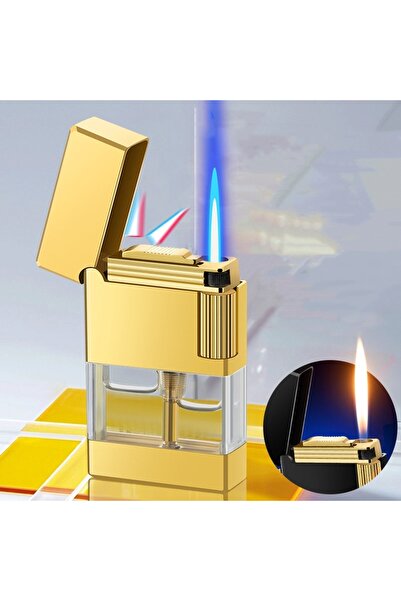 HobiShop Çift Ateşli İki Fonksiyonlu Dupnot Model Metal Rüzgarlı ve Sönmeyen Gazlı Lüx Çakmak
