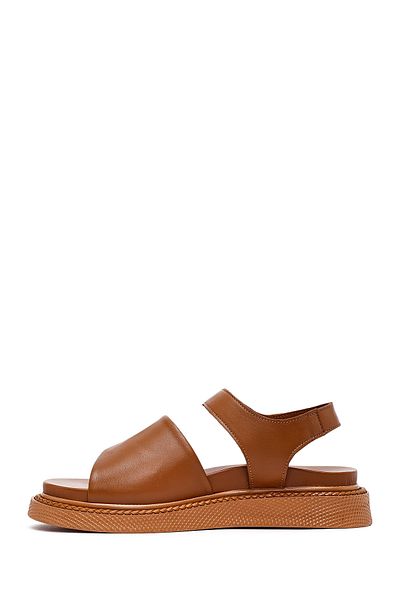 Derimod Women's Tan Strappy Thick Soled Leather Sandals 25Sfd301018