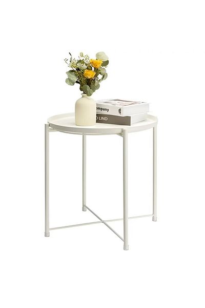1st White Round Coffee Serving Table with Detachable Top Tray - 60x45 cm