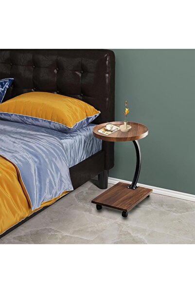 1st C-Shaped Round Wood Side Table 40x40x60cm - Brown & Black