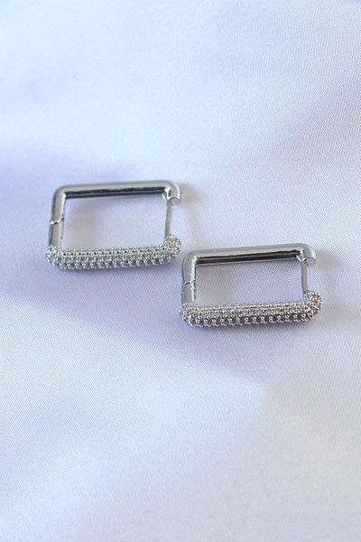 Skygo Silver Color Square Model Zircon Stone Brass Women's Earrings - TJ-BKP7527