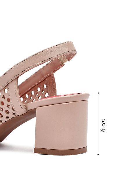 Derimod Gritti Women Beige Open Back Short Thick Heeled Leather Shoes 25Sfd110318
