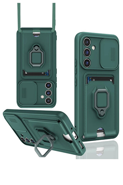 NewFace حافظة سامسونج جالاكسي A16 5G زوما مع بطاقة عمل وحلقة سيليكون - أخضر Y...