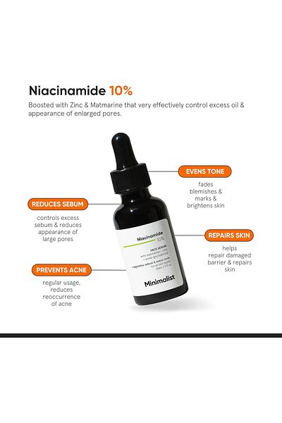 Minimalist Niacinamide 10% for Blemishes, Acne Marks & Oil Balancing with Zinc | Skin Clarifying Anti-Acne Face