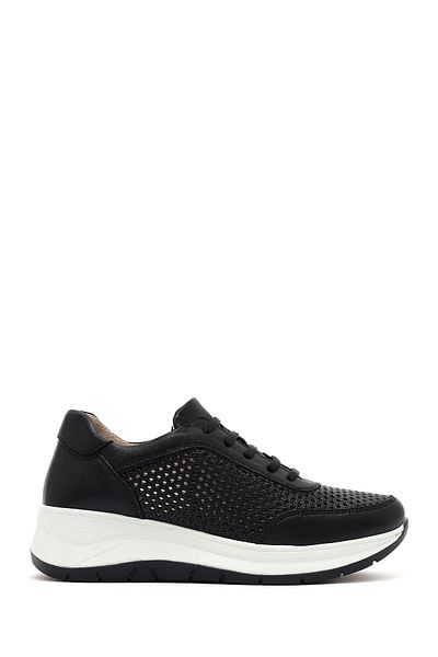 Derimod Women's Black Lace-Up Thick Sole Leather Sneaker 25Sfd501718