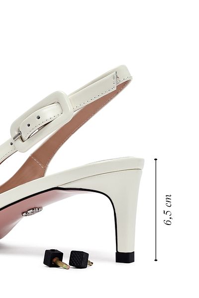 Derimod Women's Cream Open Back Short Thin Heeled Leather Shoes 25Sfd494222