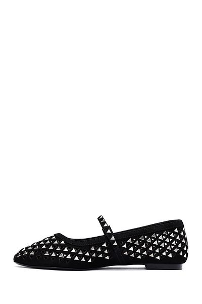 Derimod Women's Black Buckle Stone Leather Ballerinas 25Sfd140514