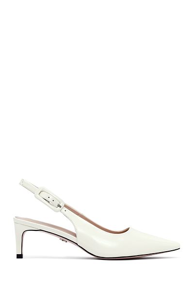 Derimod Women's Cream Open Back Short Thin Heeled Leather Shoes 25Sfd494222