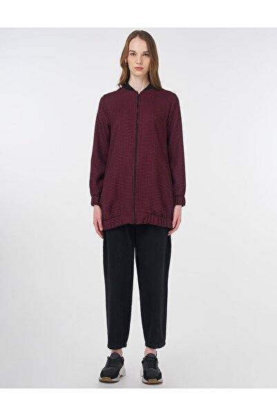 KYR Houndstooth Pattern Basic Jacket Black-Claret Red