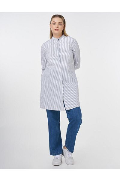Kayra Judge Collar Cotton Basic Tunic Navy Blue