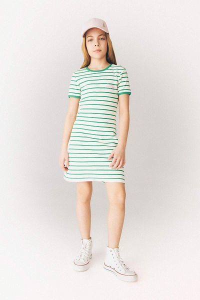DeFacto Girl's Crew Neck Ribbed Camisole Short Sleeve Striped Dress E3830A825Sm