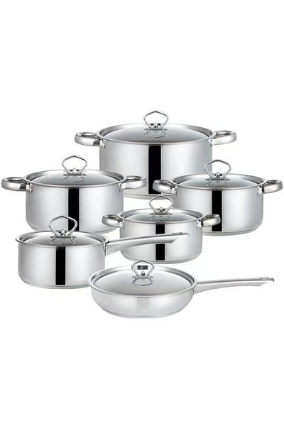 COOYA 6 Piece Stainless Steel Kitchen Cookware Set, With Glass Lid, Pot and Pan, Durable, for Cooking