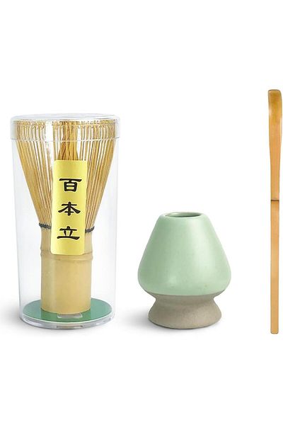 COOYA 3Pcs Matcha Whisk Set,Matcha Whisk, Tea Spoon, Whisk Holder,Natural Food Grade Bamboo,for Home,Green
