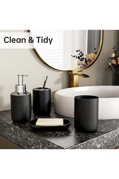 COOYA Toiletries Set, 6 Pieces, High Quality Plastic, Beautiful and Elegant, Suitable for Bathroom, Black