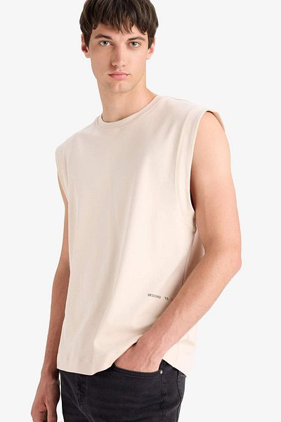 DeFacto 100% Cotton Boxy Fit Printed Crew Neck Undershirt C5040Ax25Hs