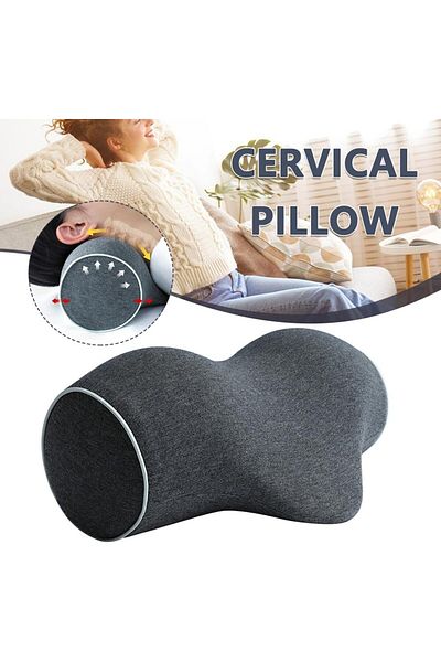 COOYA Round Cervical Roll Pillow for Neck Pain Relief,Memory Foam,Removable Washable,Gray