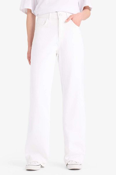 DeFacto Straight Wide High Waist Long White Jean Pants E8014Ax25Sm
