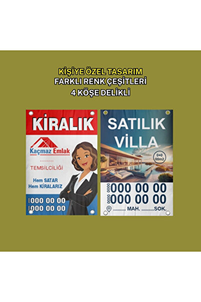 Kiralık Ve Satılık İkili Branda Afiş Pankart 50*70 cm