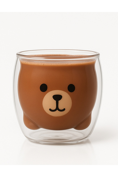 Vivien Home Ayıcıklı Çift Cidarlı Tasarım Cam Bardak 250 MI - Hediyelik Çift Cidarlı Ayıcık Bardak