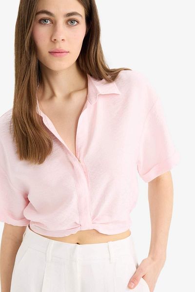 DeFacto Πουκάμισο γιακά Crop Linen Look Κοντομάνικη Μπλούζα C7799ax25sp