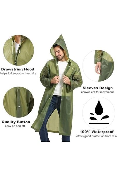 Other Eva Waterproof Reusable Raincoat Unisex - Adjustable Hood Color May Vary, One Size