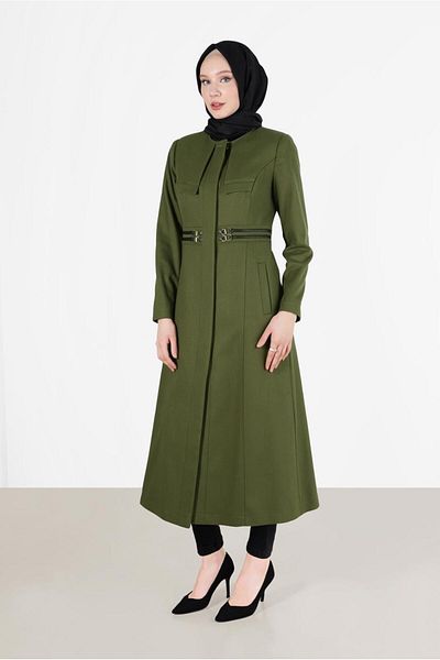 TRENDTESETTÜR WOMEN'S KHAKI BICYCLE COLLAR COAT WITH BELT DETAIL 9452