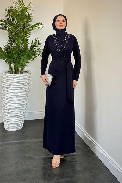 MERVEN AKYÜZ Βραδινό φόρεμα Arden με διπλό γιακά Navy Blue
