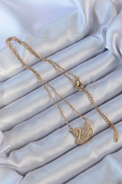 Skygo 316L Steel Chain Gold Color Zircon Stone Swan Necklace - Tj-Bko9149