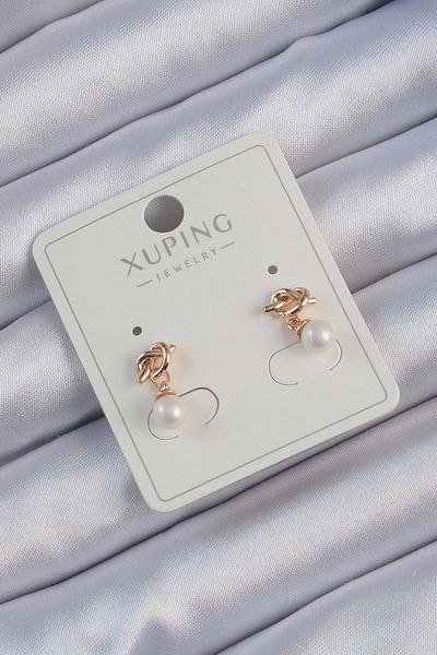 Skygo Xuping Rose Color Pearl Rhinestone Knot Earrings - Tj-Bkp9397