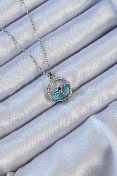 Skygo 316L Steel Chain Silver Color Zircon Stone Sea View Polar Star Necklace - Tj-Bko9114