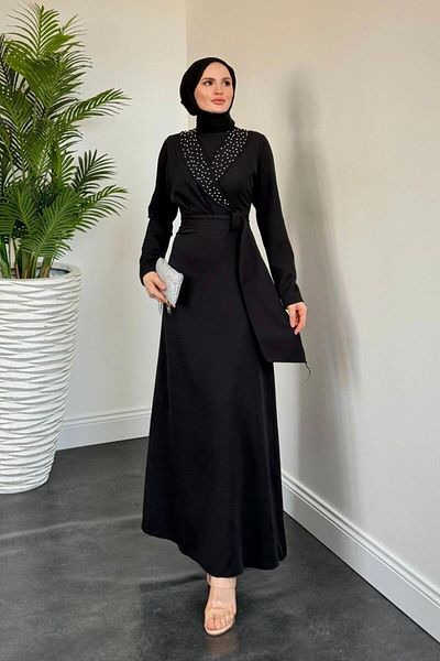 MERVEN AKYÜZ Βραδινό φόρεμα Arden με διπλό γιακά μαύρο