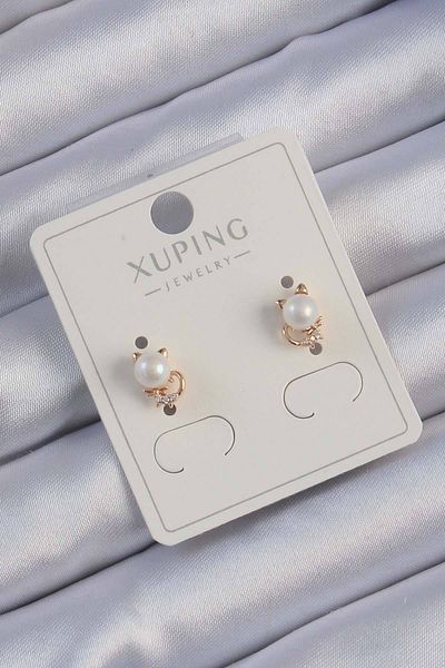 Skygo Xuping Rose Color Zircon Stone Pearl Cat Earrings - Tj-Bkp9401