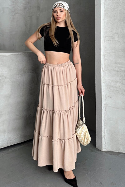 TrendParis Fusta lungă de damă cu căptușeală de bază plisată neagră