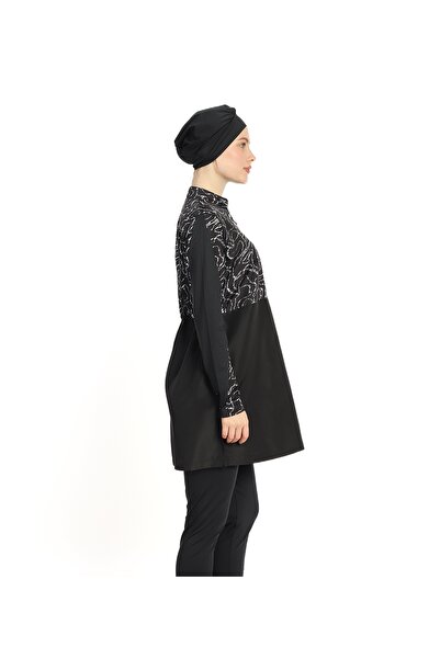 InStyle 4-Piece Zippered Patterned Black Hijab Swimsuit 6203A