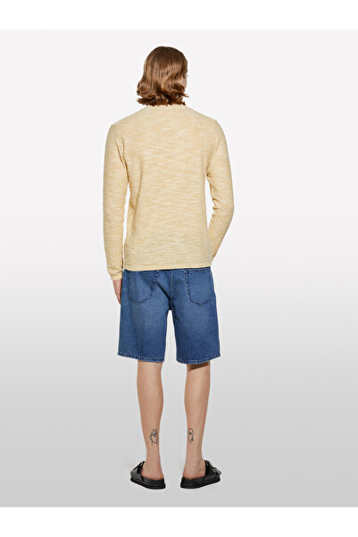 Sisley Men's Light Mustard Cotton Blend Long Sleeve Crew Neck Sweatshirt