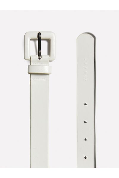 Sisley Women's White Same Color Coated Buckle Eco-Leather Belt