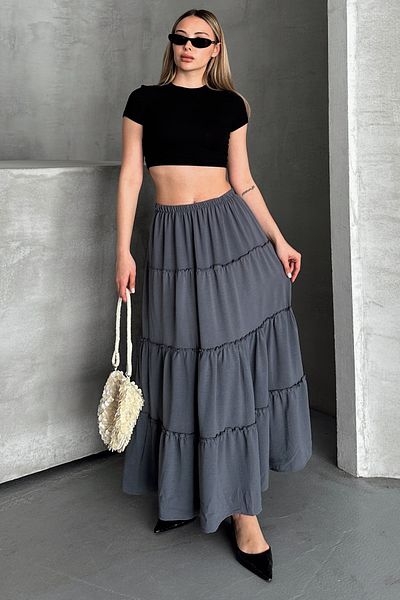 TrendParis Basic Lined Pleated Women's Long Skirt Black