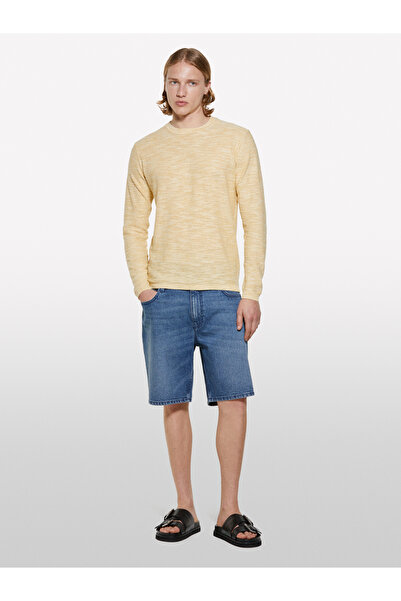 Sisley Men's Light Mustard Cotton Blend Long Sleeve Crew Neck Sweatshirt