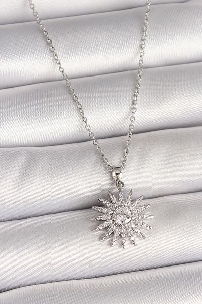 Skygo 316L Steel Silver Color Chain Zircon Stone Sun Model Women's Necklace - Tj-Bko9979