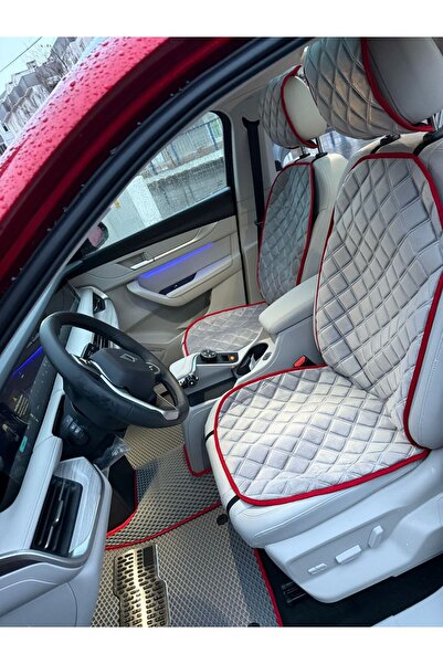 KoalaOtoTekstil Orthopedic Compatible for All Vehicles (Only for Front 2 Seats) Auto Seat Cushion Set-Gray,Red Piping