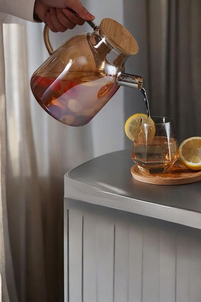morponi Luxury Borosilicate Glass Amber Bamboo Lid Herbal Tea Infuser & Jug 1500 ml
