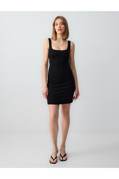 Jimmy Key Black Slim Fit U Neck Sleeveless Knitted Mini Dress