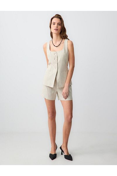 Jimmy Key Stone Straight Cut Normal Waist Line Patterned Linen Shorts