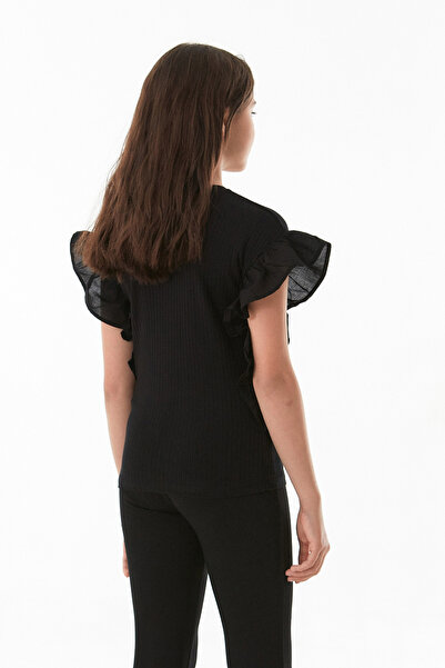 Fulla Moda Κοριτσίστικο κορμάκι με ριμπ πλαϊνά βολάν